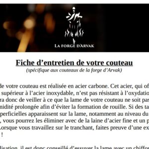 Fiche d'entretien de votre couteau